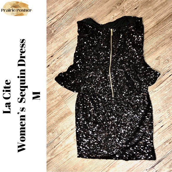 La Cite Dress, Women’s Medium, Black Sequin, NWOT, PrairieposherCA - Picture 2 of 3